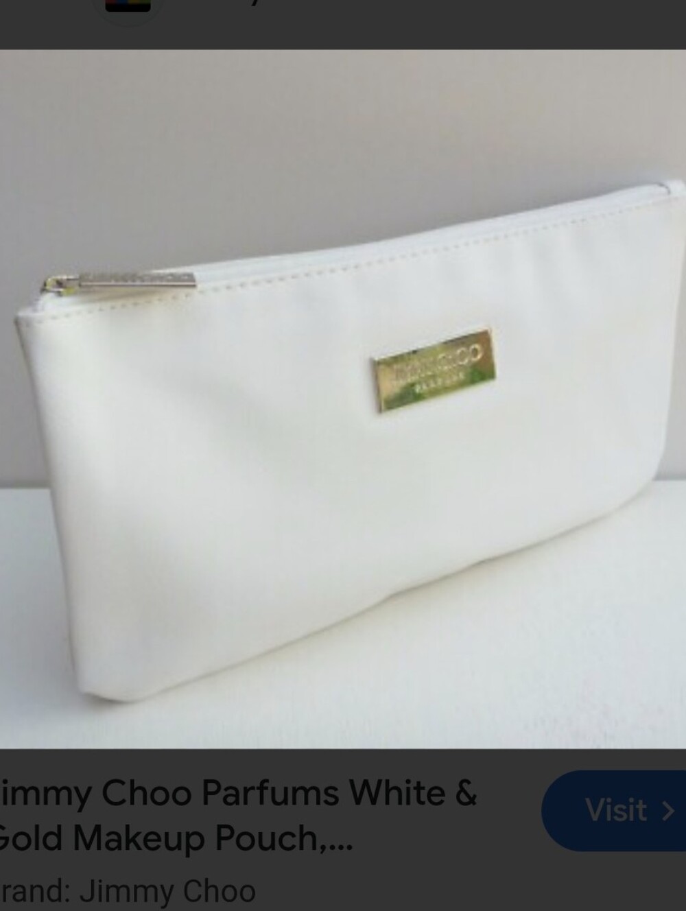 Jimmy Choo White + Gold Cosmetic Pouch with Silver Hardware NEW